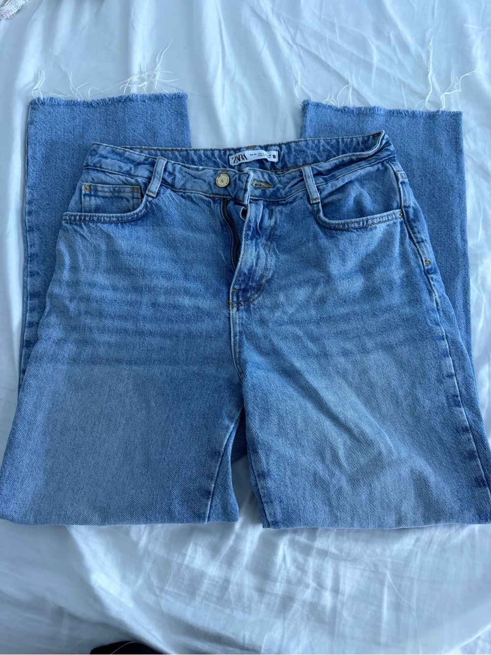 Zara Light Blue High-Rise Straight Jeans